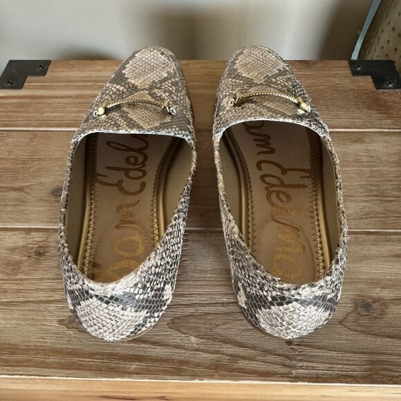 Sam Edelman Lior Gray Leather Light Tan Metallic Sheen Python Snake Print Size 7 - Picture 5 of 12
